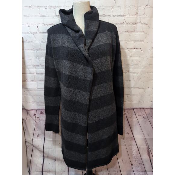 Vince Women’s M Gray Striped Hooded Open Cardigan Sweater Alpaca Wool Cashmere - Picture 1 of 10